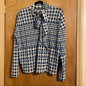 Nine West Pussybow Houndstooth Top